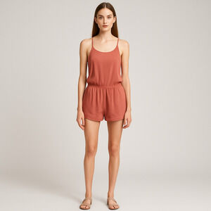 JustFab Coral Cargo Romper Cross Back Short Size Small